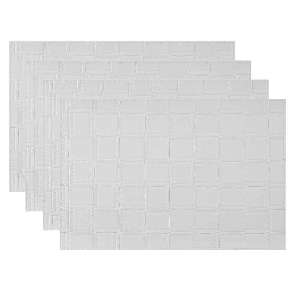 18" Set of Four White Basketweave Faux Leather Placemats