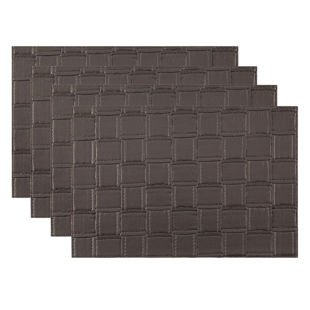 18" Set of Four Espresso Basketweave Faux Leather Placemats