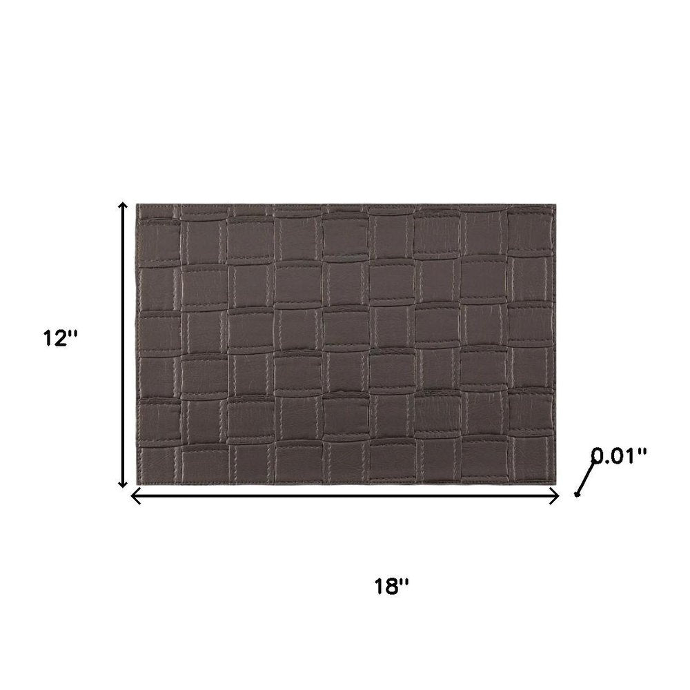 18" Set of Four Espresso Basketweave Faux Leather Placemats