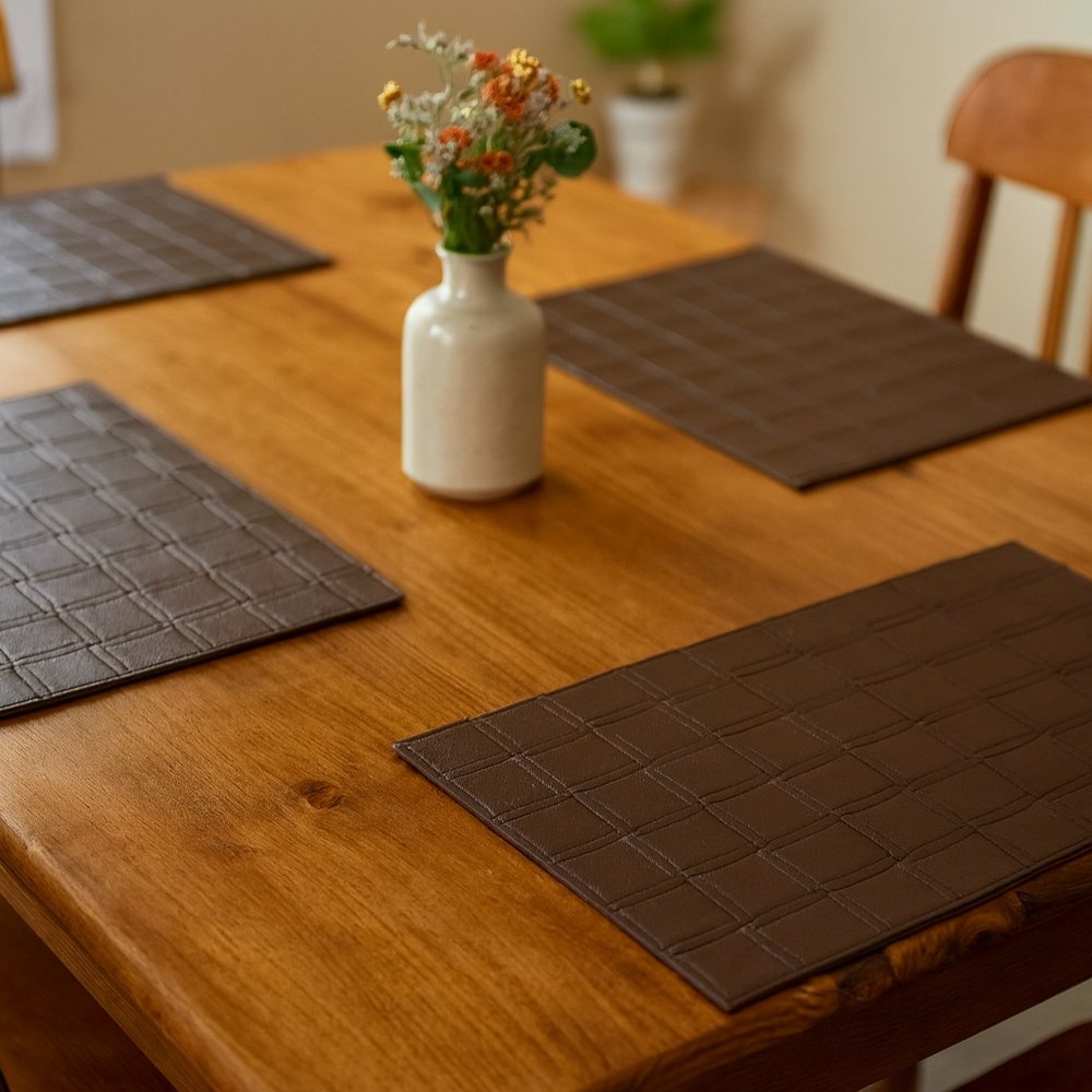 18" Set of Four Espresso Basketweave Faux Leather Placemats