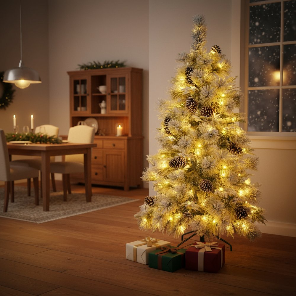 4' Pre Lit Extra Full Frosted Pine Christmas Tree With Decorations