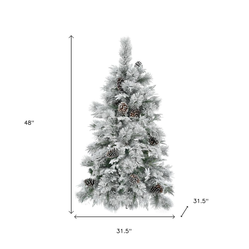 4' Pre Lit Extra Full Frosted Pine Christmas Tree With Decorations