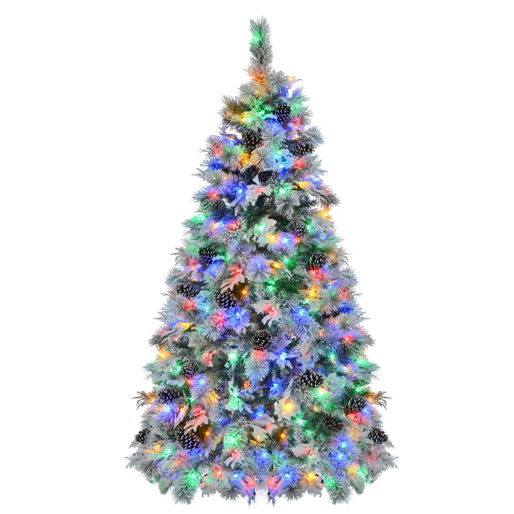 6' Pre Lit Extra Full Frosted Pine Christmas Tree With Decorations
