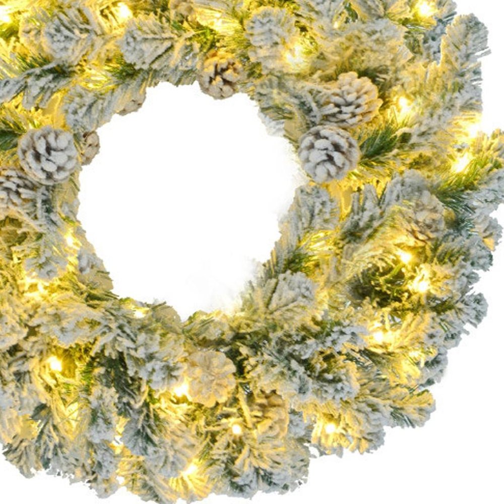 Three Piece Pre Lit Extra Full Frosted Pine Christmas Tree With Garland And Wreath Set