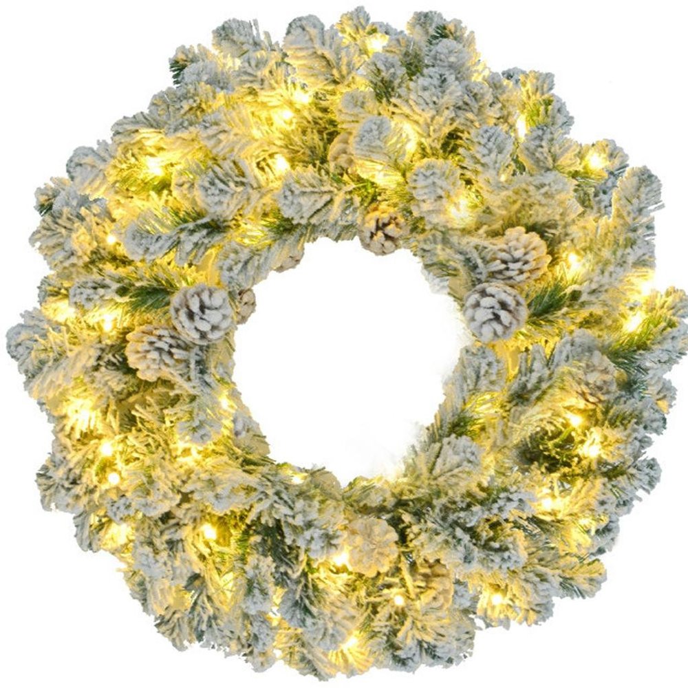Three Piece Pre Lit Extra Full Frosted Pine Christmas Tree With Garland And Wreath Set