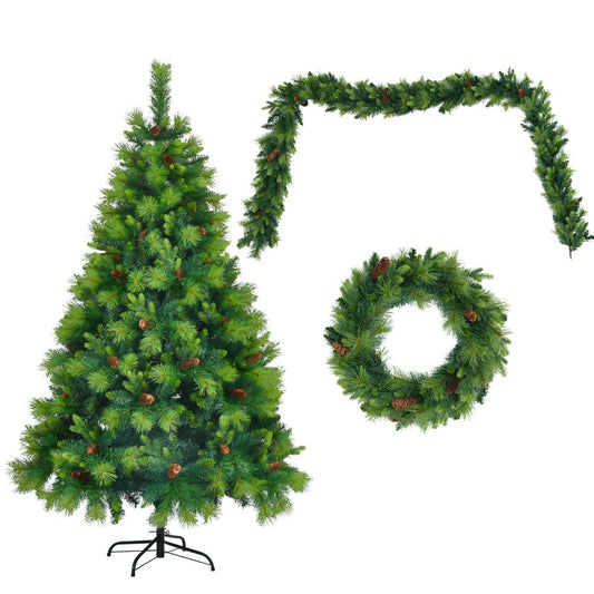 6' Pre Lit Extra Full Pine Christmas Tree With Garland And Wreath Set