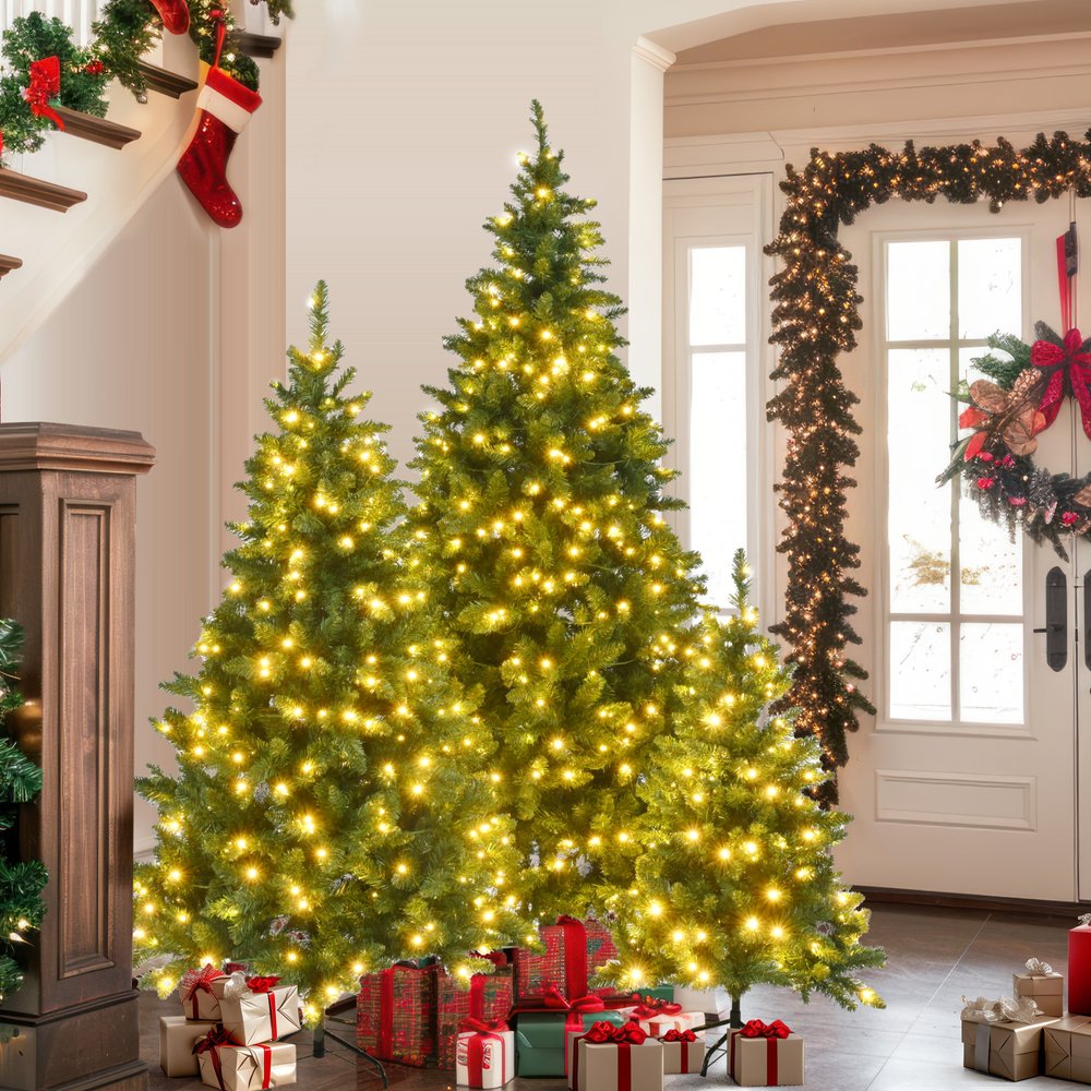 Three Piece Pre Lit Extra Full Frosted Pine Christmas Tree Set
