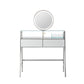 34" Silver Mirrored Glass and Stainless Steel Two Drawer Vanity Table With Mirror And Lights
