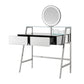 34" Silver Mirrored Glass and Stainless Steel Two Drawer Vanity Table With Mirror And Lights
