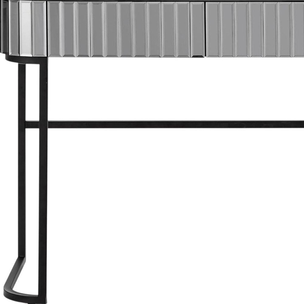 39" Silver And Black Mirrored Glass and Stainless Steel Two Drawer Vanity Table