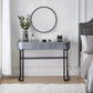 39" Silver And Black Mirrored Glass and Stainless Steel Two Drawer Vanity Table