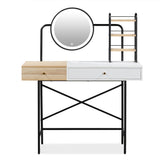 41" Black Natural And White Wood and Iron Vanity Table With Mirror And Lights