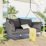 40" Gray Woven Rattan Outdoor Swing Chair with Gray Cushion