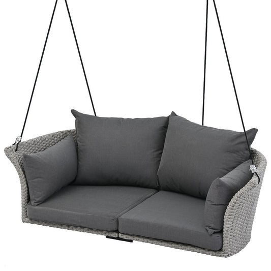 40" Gray Woven Rattan Outdoor Swing Chair with Gray Cushion
