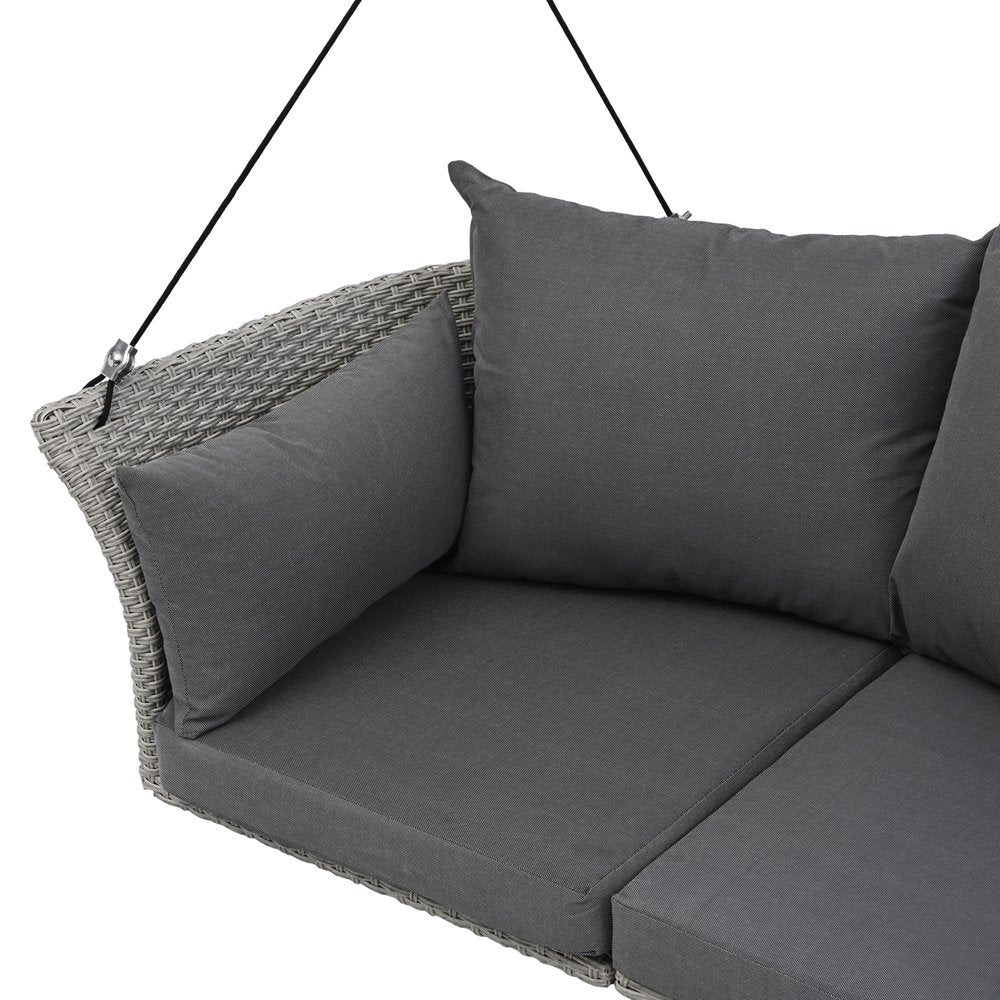 40" Gray Woven Rattan Outdoor Swing Chair with Gray Cushion
