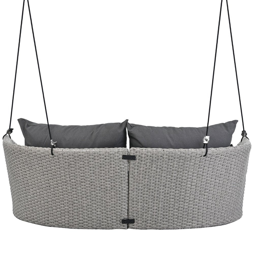 40" Gray Woven Rattan Outdoor Swing Chair with Gray Cushion