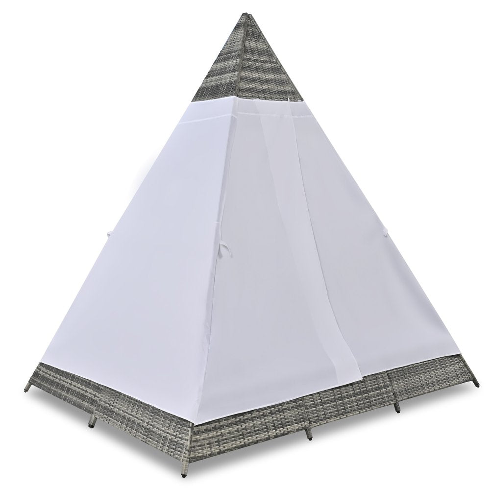 91" Brown And Blue Faux Rattan And Fabric Pyramid Lounge Chair