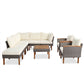 Nine Piece Gray and Beige Rattan Upholstered Cushions Sectional Seating Group With Table