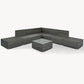 Eight Piece Gray and Beige Wicker Upholstered Cushions Sectional Seating Group With Table