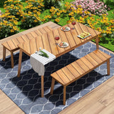 Three Piece Natural Solid Wood Outdoor Patio Set With Table