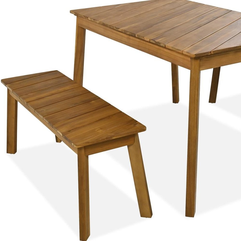 Three Piece Natural Solid Wood Outdoor Patio Set With Table