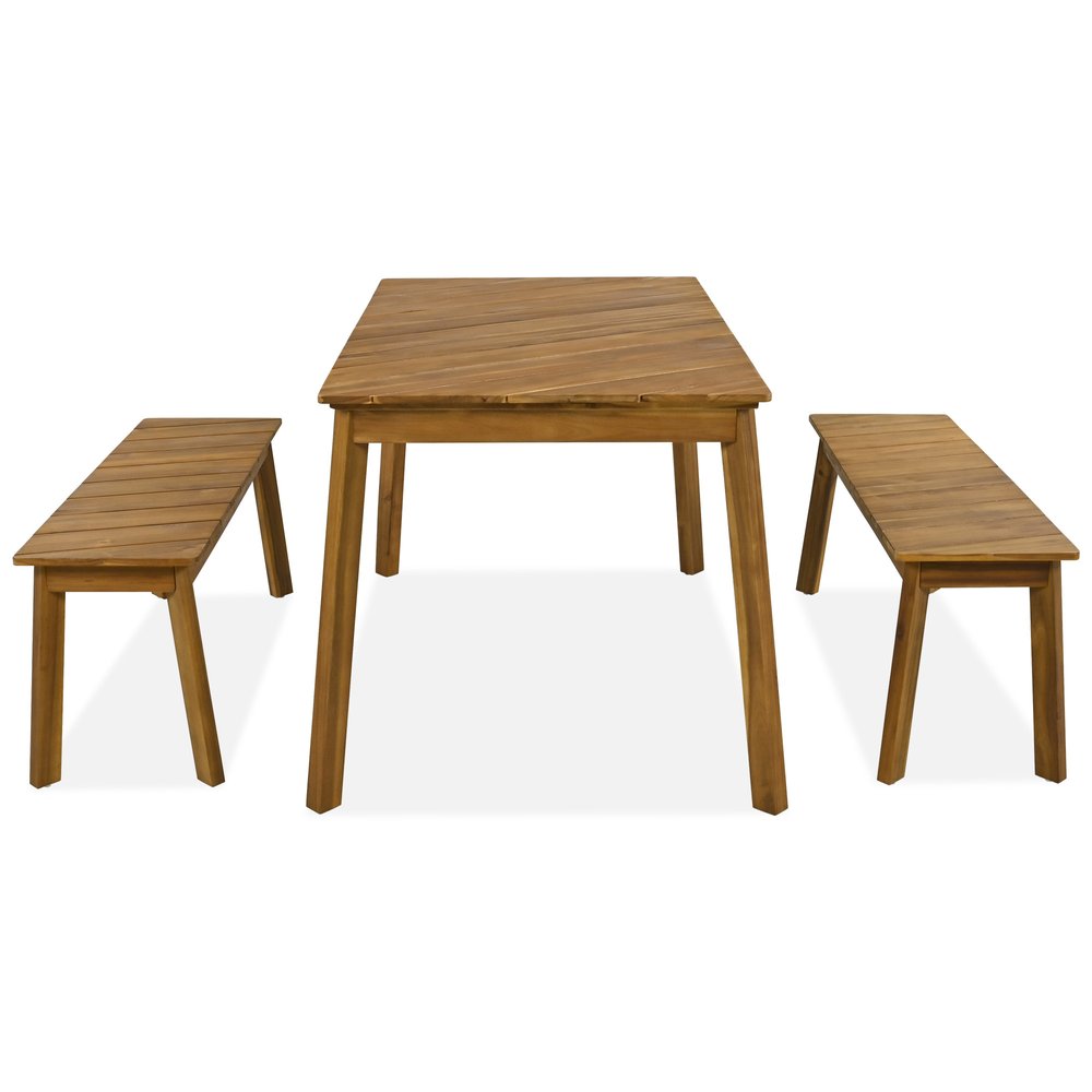 Three Piece Natural Solid Wood Outdoor Patio Set With Table
