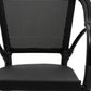 Set of Two Black Textured Mesh Sling And Aluminum Outdoor Stacking Arm Chairs