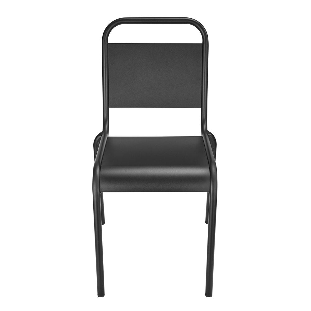 Set of Two Black Aluminum Outdoor Stacking Dining Chairs