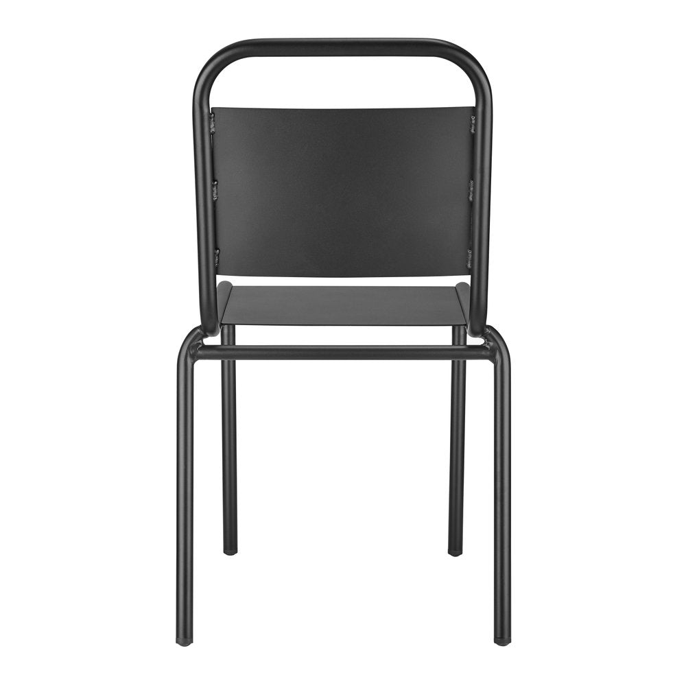 Set of Two Black Aluminum Outdoor Stacking Dining Chairs