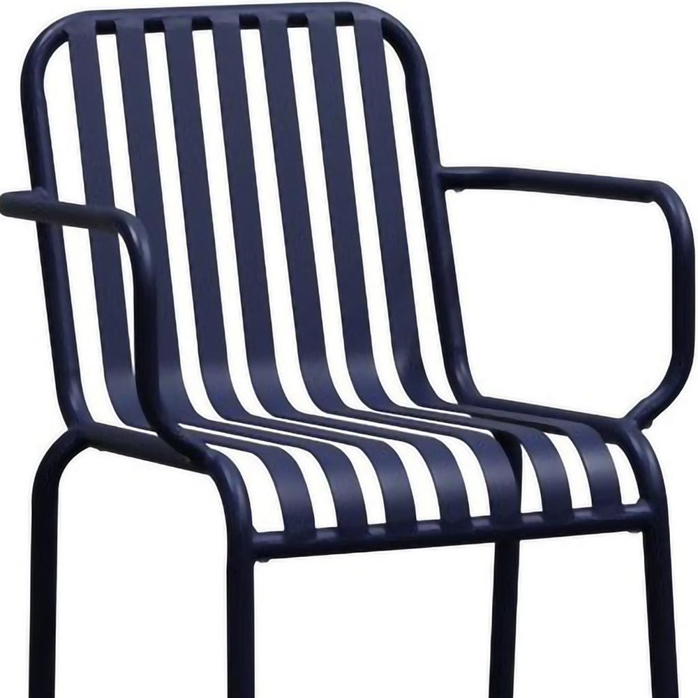 Set of Two Dark Blue Steel Outdoor Stacking Arm Chairs