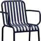 Set of Two Dark Blue Steel Outdoor Stacking Arm Chairs