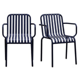 Set of Two Dark Blue Steel Outdoor Stacking Arm Chairs