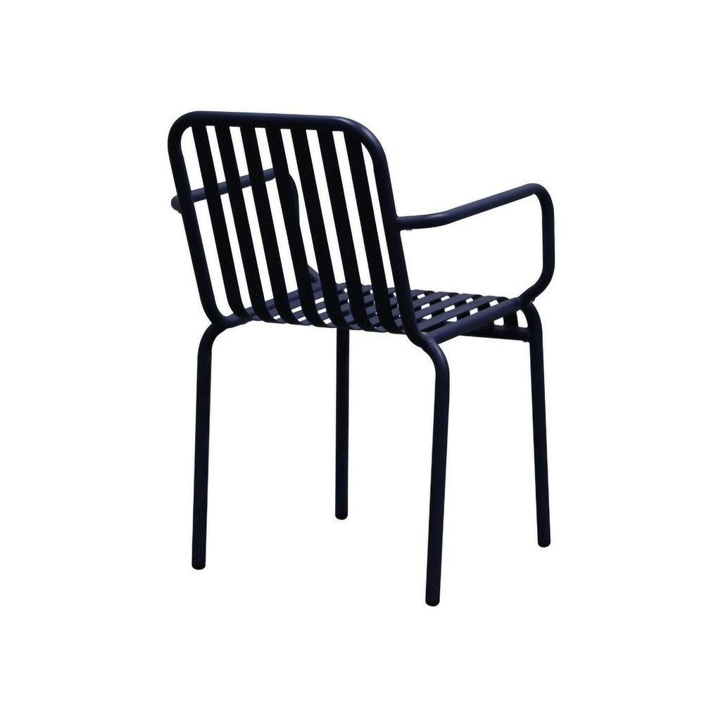 Set of Two Dark Blue Steel Outdoor Stacking Arm Chairs