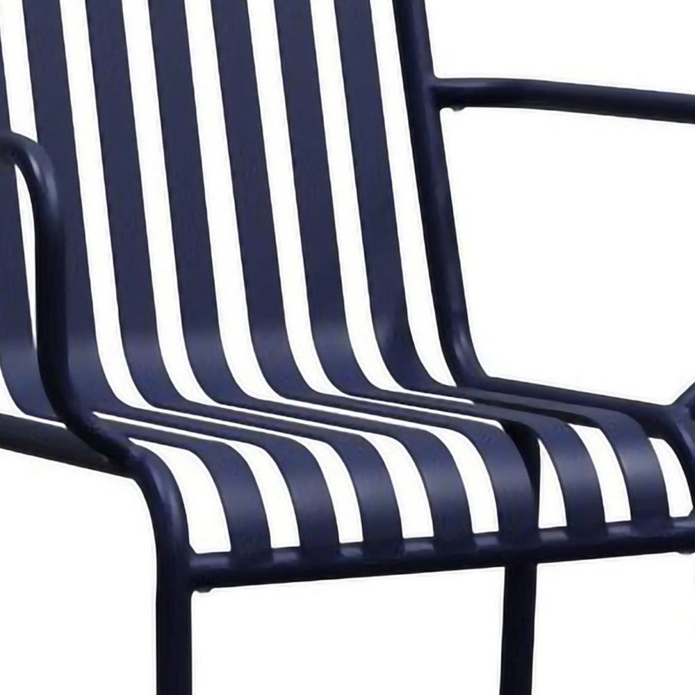 Set of Two Dark Blue Steel Outdoor Stacking Arm Chairs