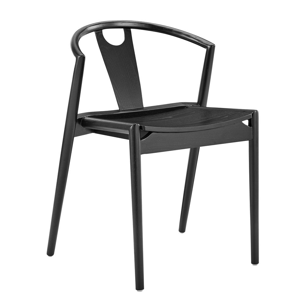 Black Solid Wood Open Back Dining Side Chair