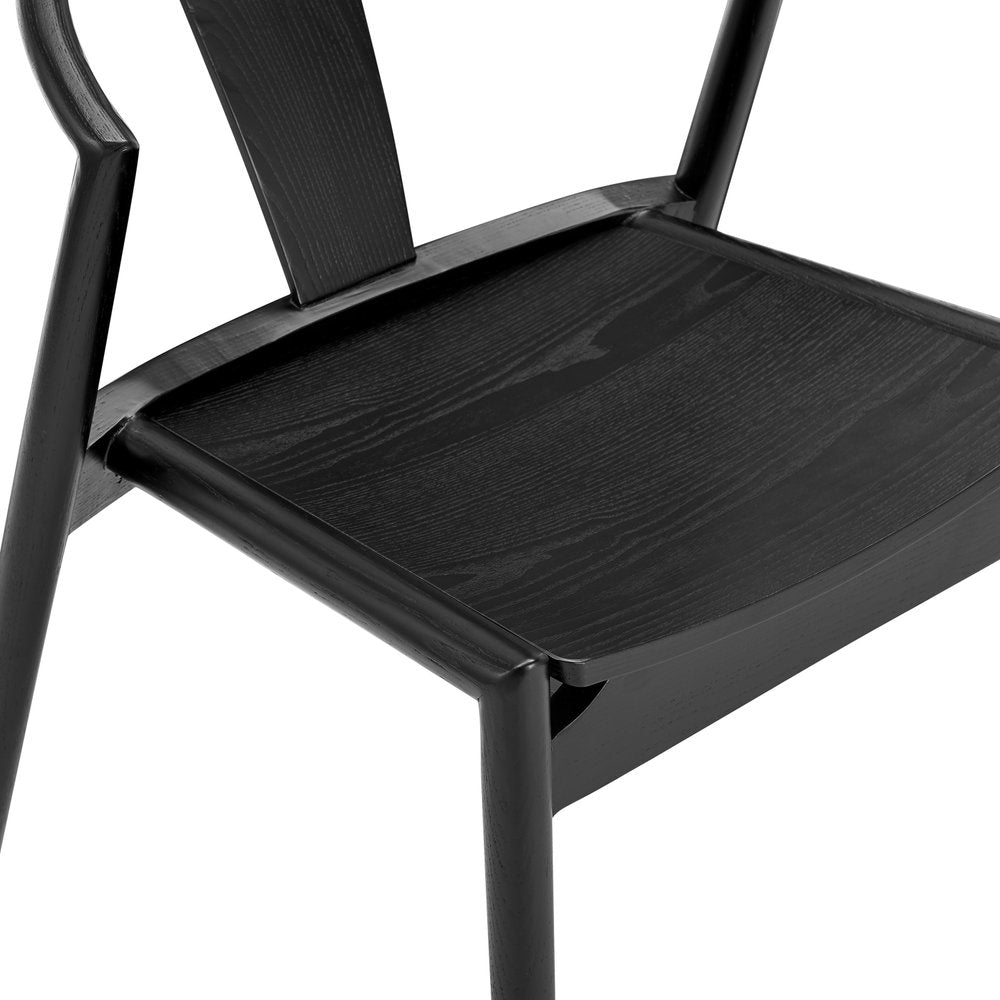 Black Solid Wood Open Back Dining Side Chair