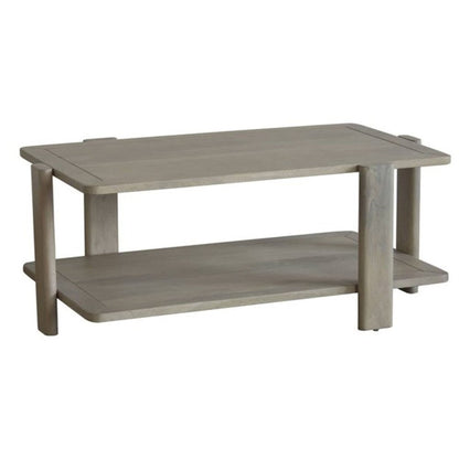 45" Natural Solid Wood Distressed Coffee Table With Shelf