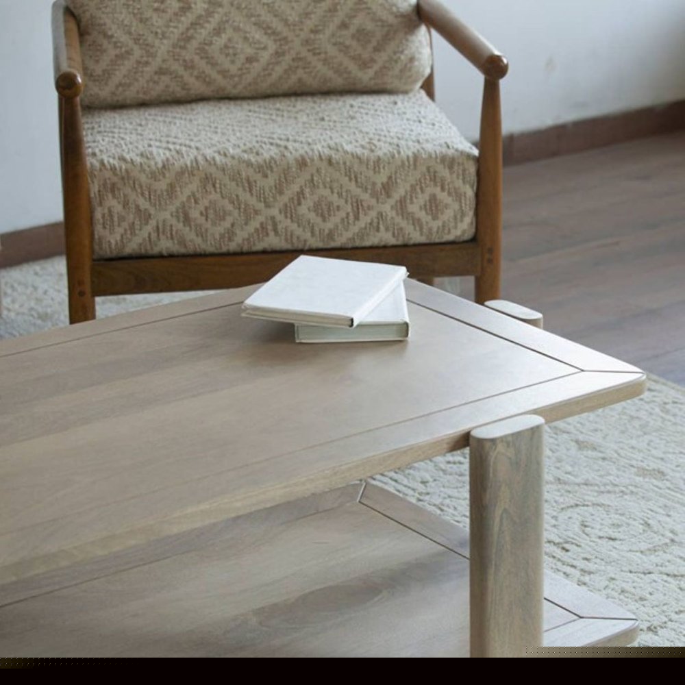 45" Natural Solid Wood Distressed Coffee Table With Shelf