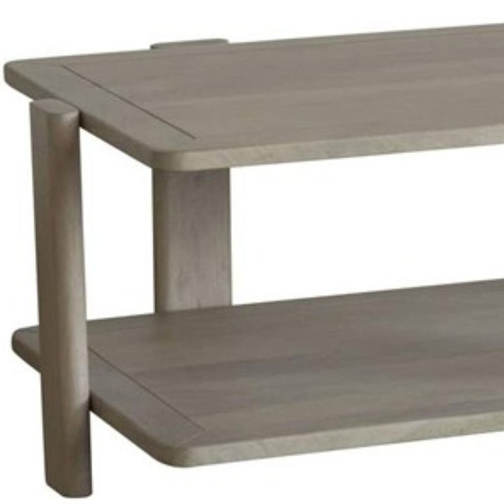 45" Natural Solid Wood Distressed Coffee Table With Shelf