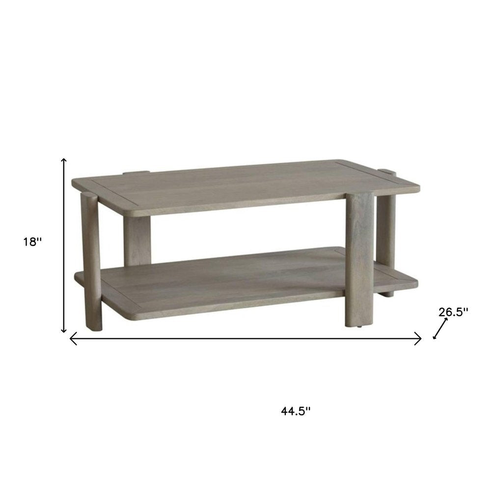45" Natural Solid Wood Distressed Coffee Table With Shelf