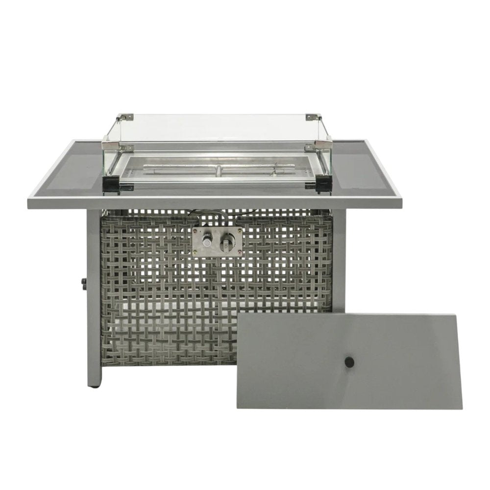 60000 BTU 45" Gray And Black Steel And Wicker Propane Fire Pit Table With Cover