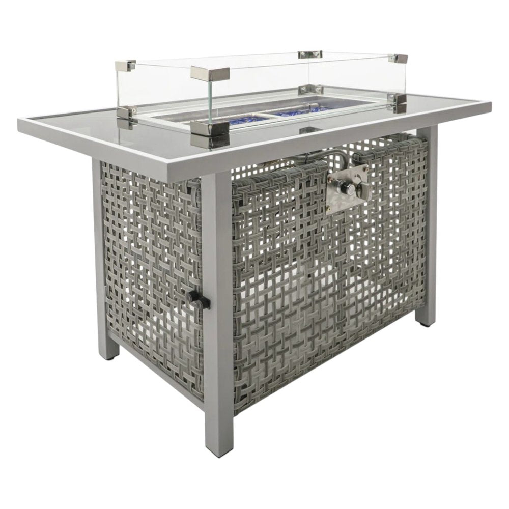 60000 BTU 45" Gray And Black Steel And Wicker Propane Fire Pit Table With Cover