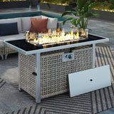 60000 BTU 45" Gray And Black Steel And Wicker Propane Fire Pit Table With Cover