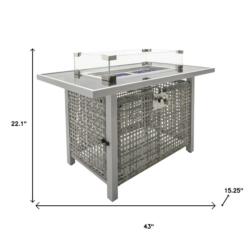 60000 BTU 45" Gray And Black Steel And Wicker Propane Fire Pit Table With Cover