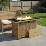 60000 BTU 43" Natural And Black Steel And Wicker Propane Fire Pit Table With Cover