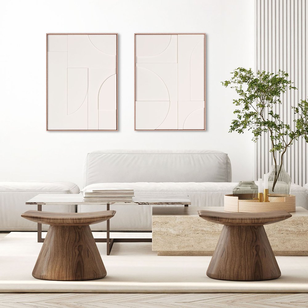 White Geo Mache Brown Shadowbox Wall Art