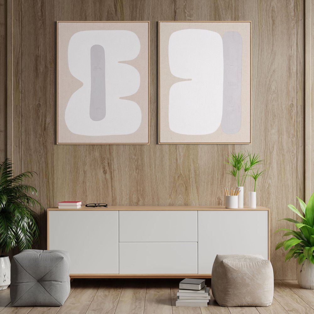 Interval II Hand Painted Brown Floater Frame Wall Art