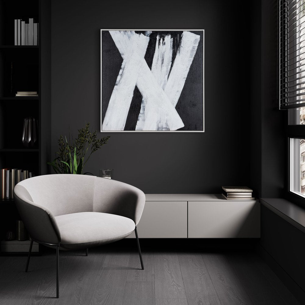 Intersecting Dimensions Hand Painted White Floater Frame Wall Art