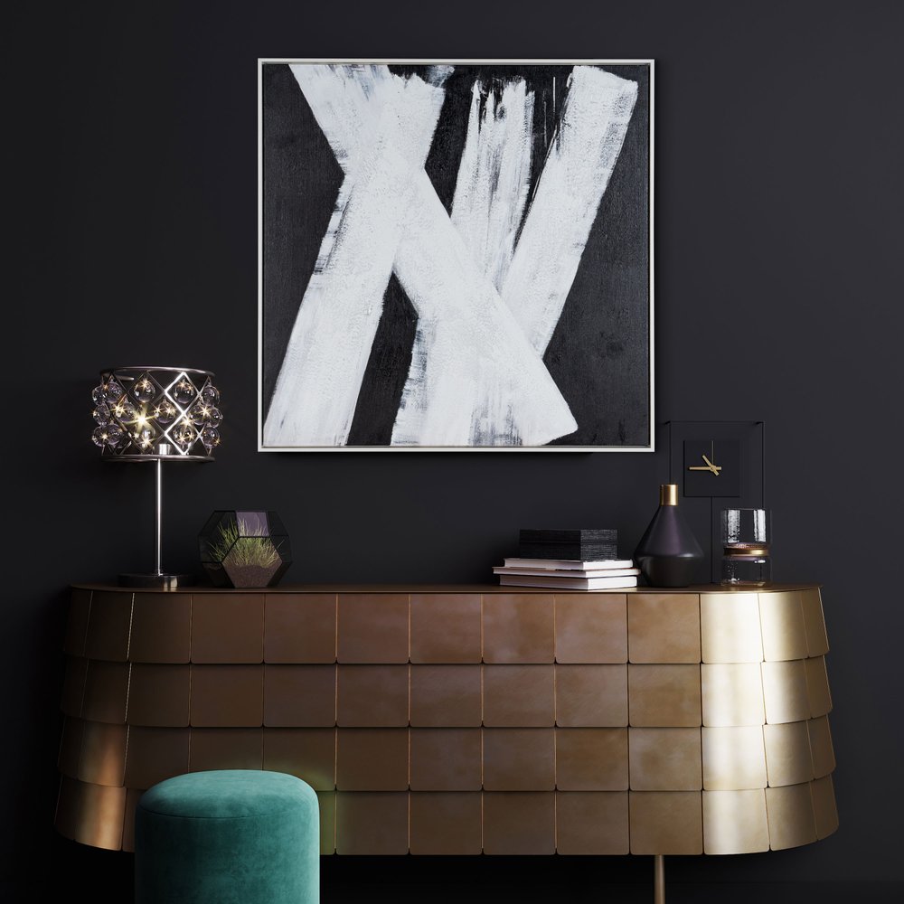 Intersecting Dimensions Hand Painted White Floater Frame Wall Art