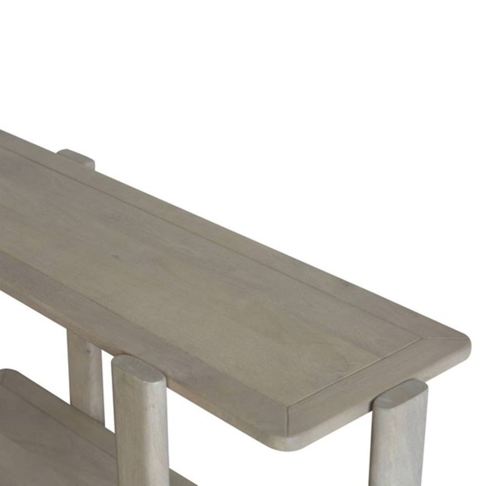 54" Natural Solid Wood Distressed Console Table With Shelf
